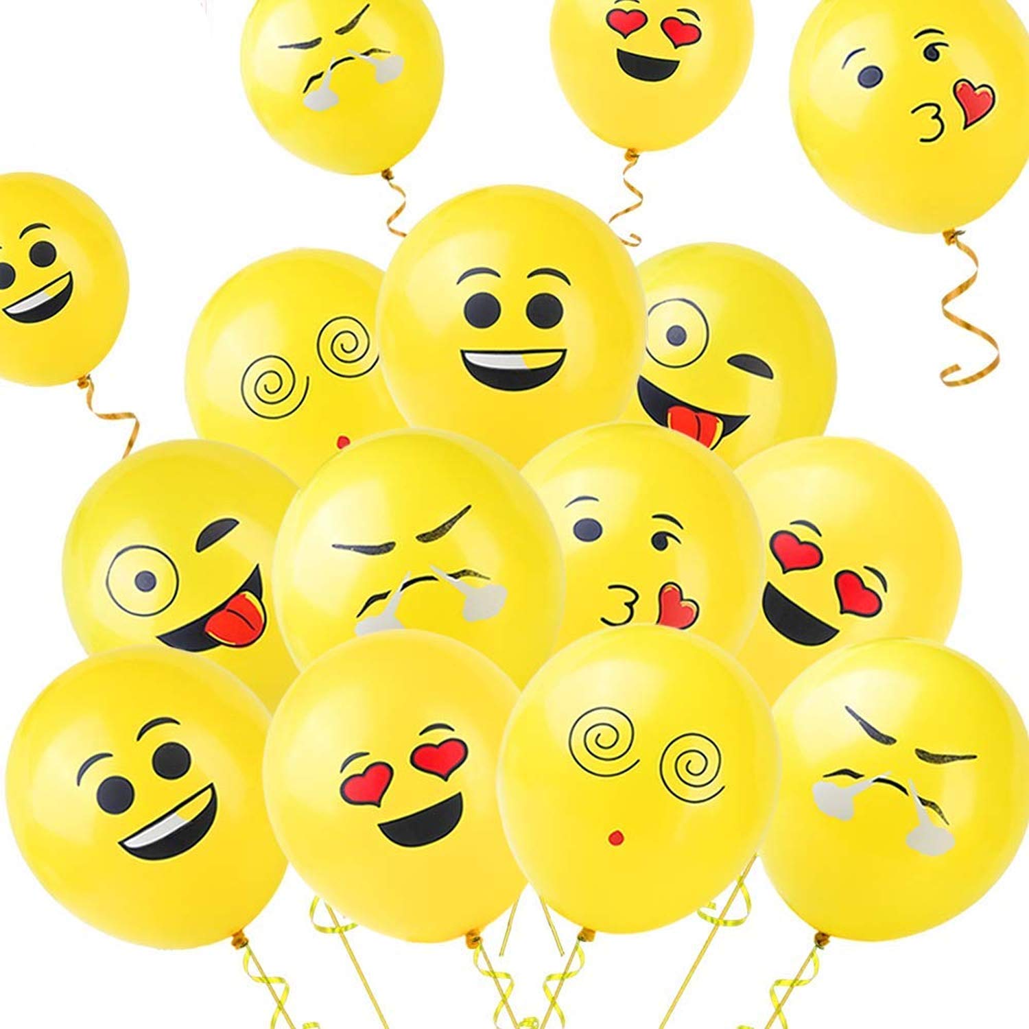F C Fancy Creation 12" Emoji Smiley Face Expression Latex Balloons Themed Party Supplies (Yellow) - 100 Pcs