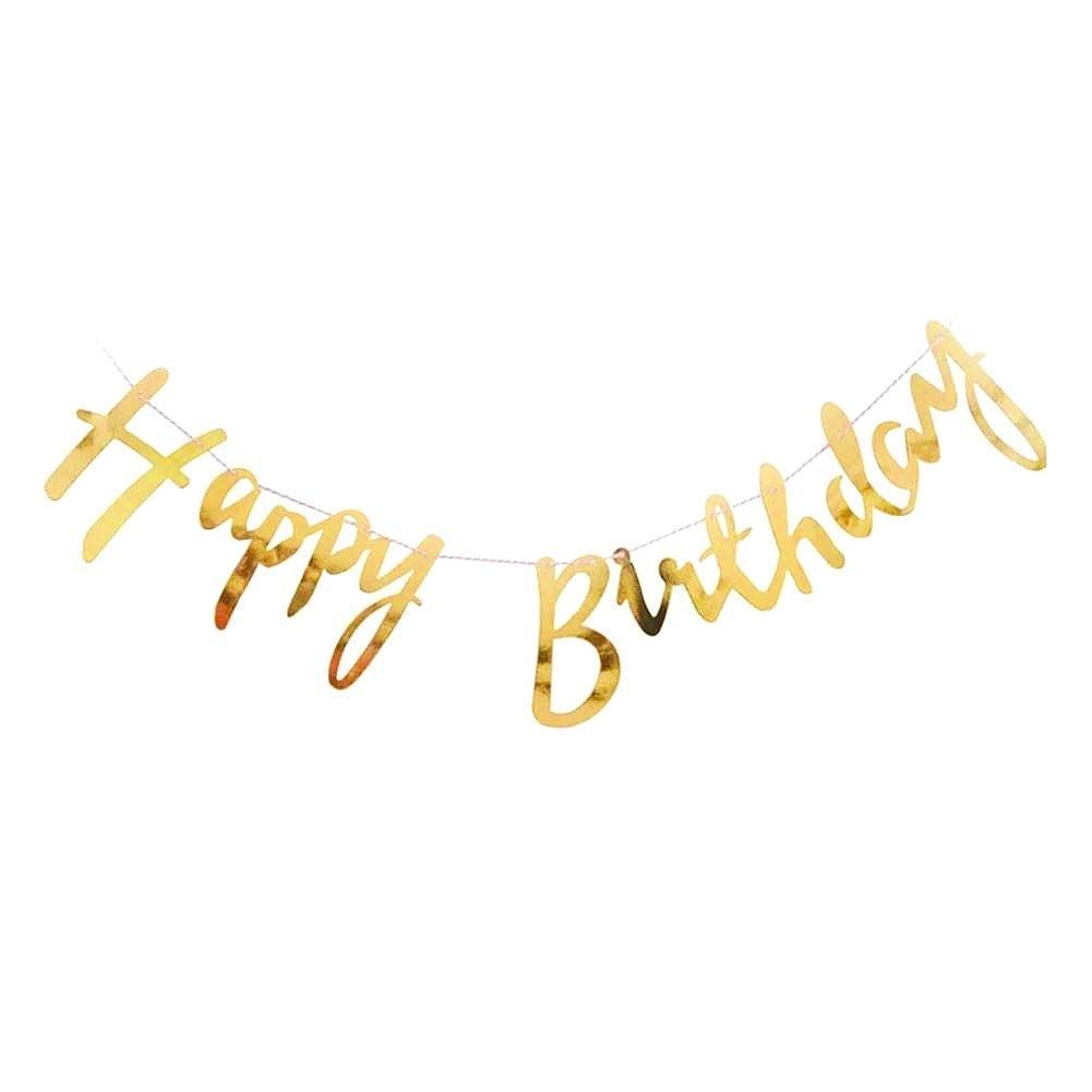 F C Fancy Creation Happy Birthday Toy Banner Bunting Metallic Cursive Design Set-Silver