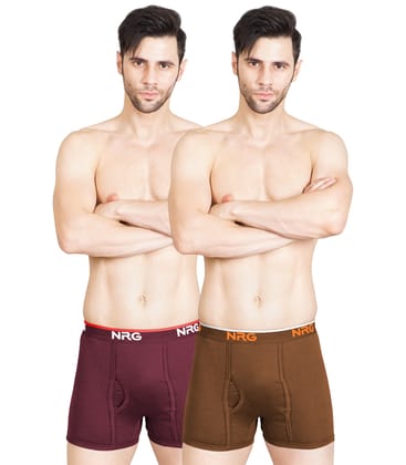 NRG Mens Cotton Assorted Colour Without Pocket Trunks ( Pack of 2 Maroon - Light Brown ) G11