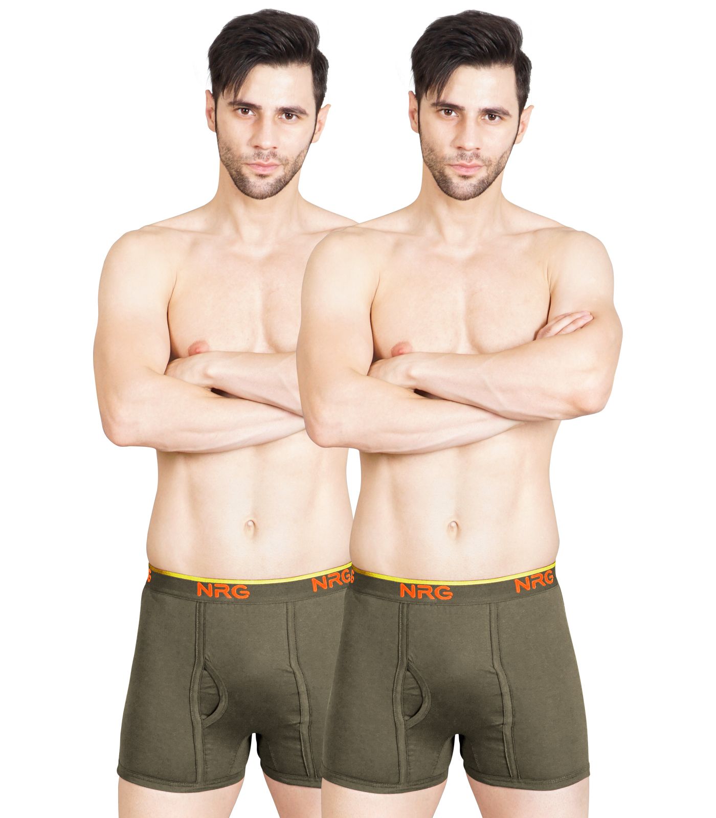 NRG Mens Cotton Assorted Colour Without Pocket Trunks ( Pack of 2 Dark Green - Dark Green ) G11