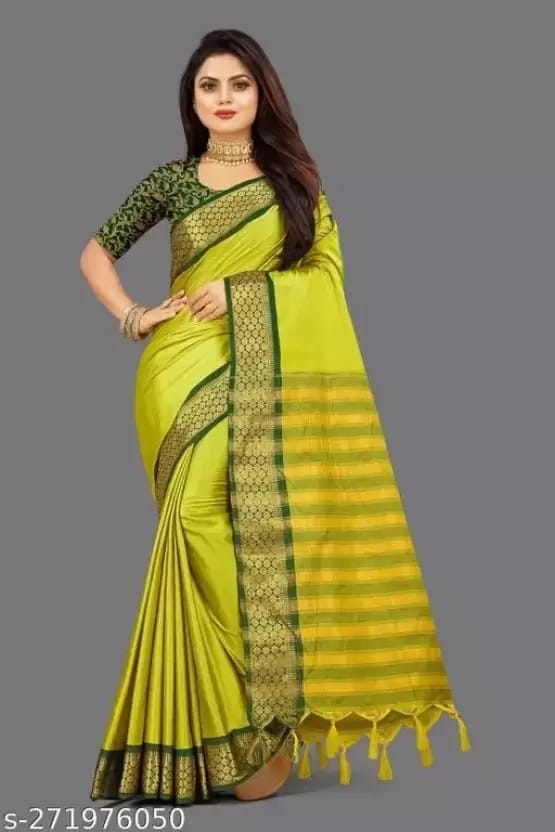 VRUNDA FASHION CLUB  Self Design Daily Wear Cotton Silk Saree with blouse (Light Green)