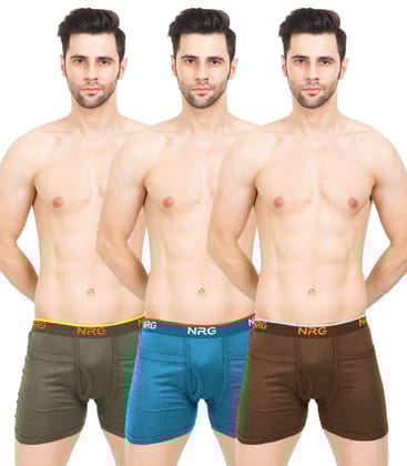 NRG Mens Cotton Assorted Colour Rib Pocket Trunks ( Pack of 3 Light Green - Turquoise - Light Brown ) G14