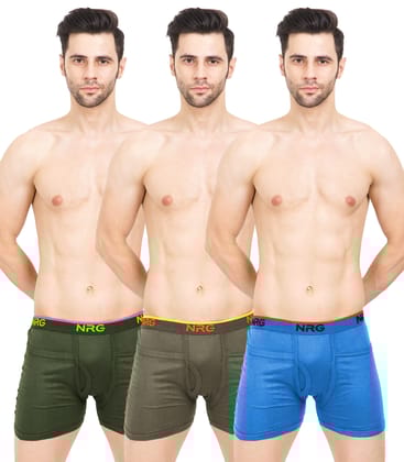 NRG Mens Cotton Assorted Colour Rib PocketTrunks ( Pack of 3 Military Green - Dark Green - Light Blue ) G14