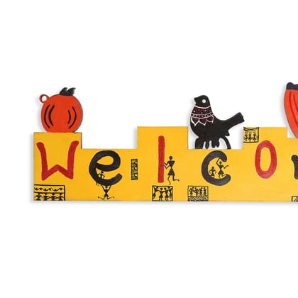 Tisser Artisans Warli Wooden Handpainted Birds/Nature Name Palte Multicolour Tisser Artisans Warli Wooden Handpainted Birds/Nature Name Palte Multicolour