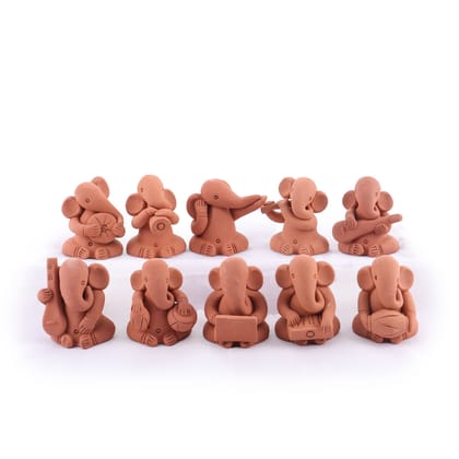 Tisser Arisans Terracota Handmade Musical Ganesh (Set of 10) For Dome Decorative Tisser Arisans Terracota Handmade Musical Ganesh (Set of 10) For Dome Decorative