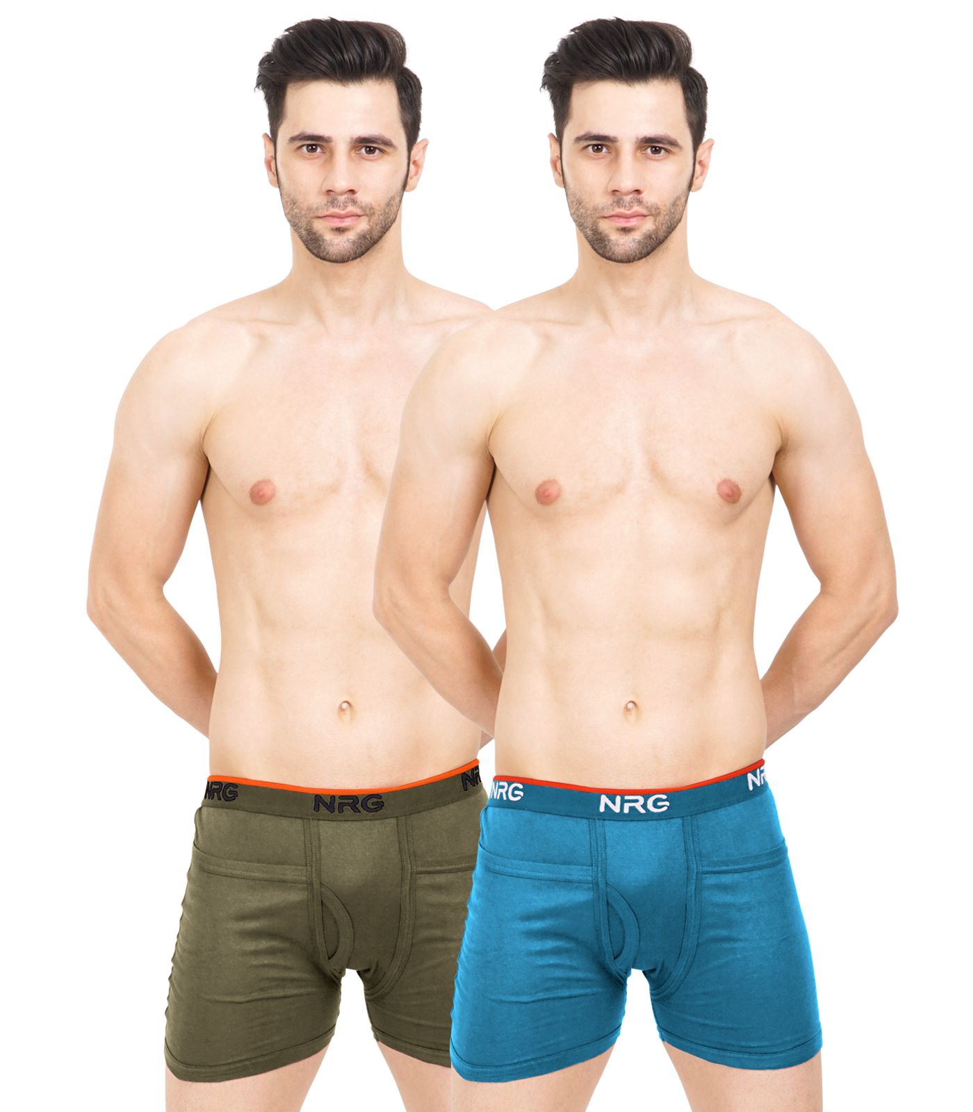 NRG Mens Cotton Assorted Colour Rib Pocket Trunks ( Pack of 2 Light Green - Turquoise ) G14