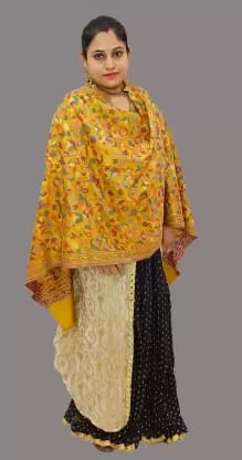 Vrinde Wool Floral Print Women Shawl (Yellow)