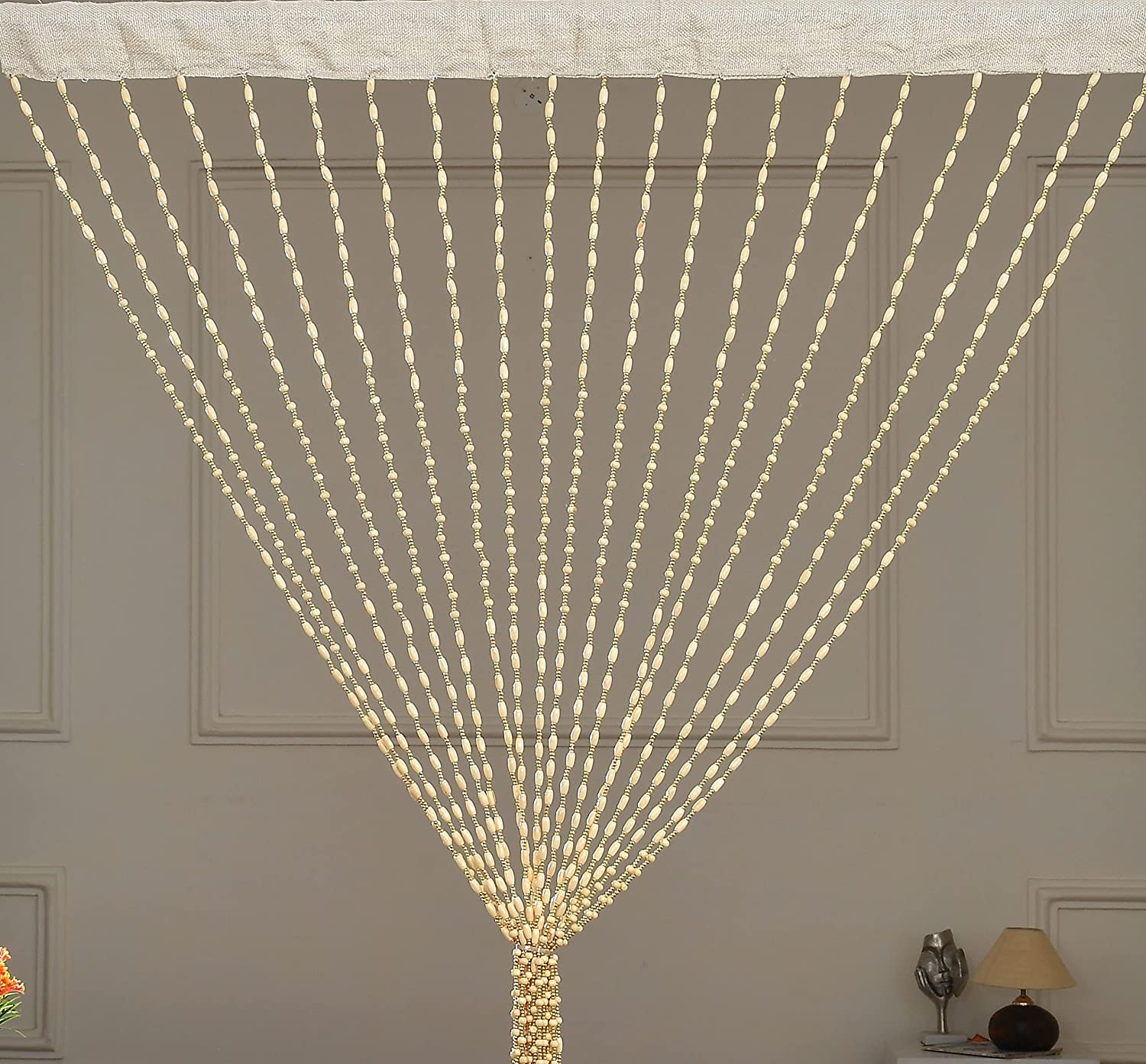 AFSN HOME Beads String Door Curtain Sparkling Wood Striped Beads String Door Curtain , Cream (Pack of 1)