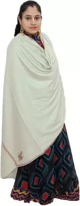 Vrinde Wool Embroidered Women Shawl (White) Vrinde Wool Embroidered Women Shawl (White)