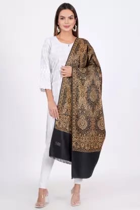 Vrinde Wool Self Design Women Shawl (Black)
