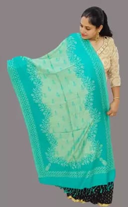 Vrinde Wool Woven Women Shawl (Aqua Blue)