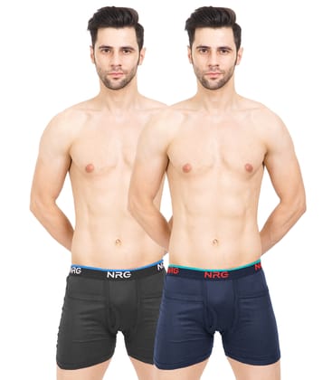 NRG Mens Cotton Assorted Colour Rib Pocket Trunks ( Pack of 2 Coffee Brown - Navy Blue ) G14