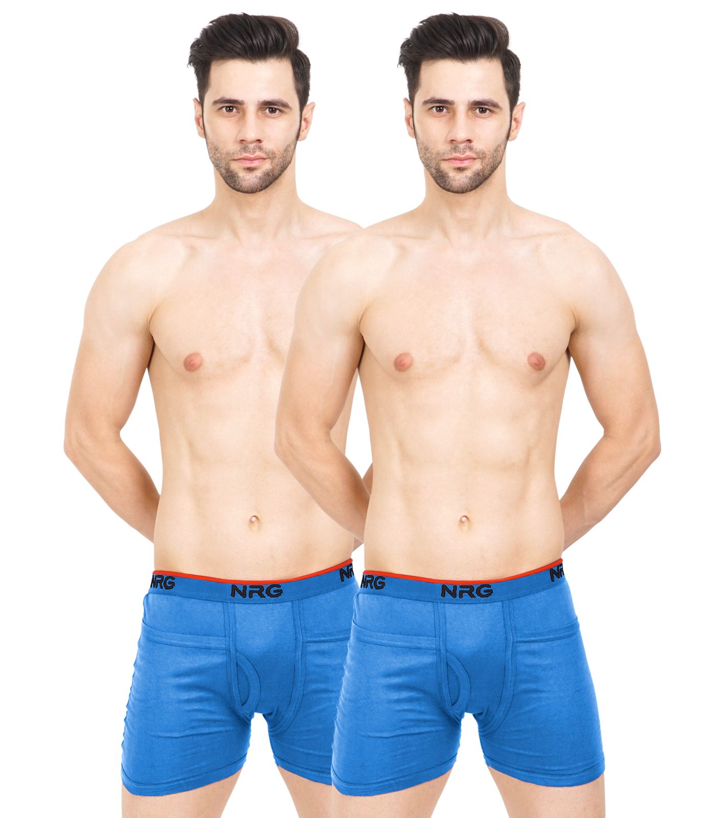 NRG Mens Cotton Assorted Colour Rib Pocket Trunks ( Pack of 2 Light Blue - Light Blue ) G14