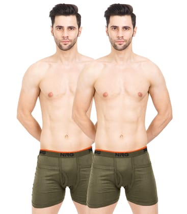 NRG Mens Cotton Assorted Colour Rib Pocket Trunks ( Pack of 2 Light Green - Dark Green ) G14