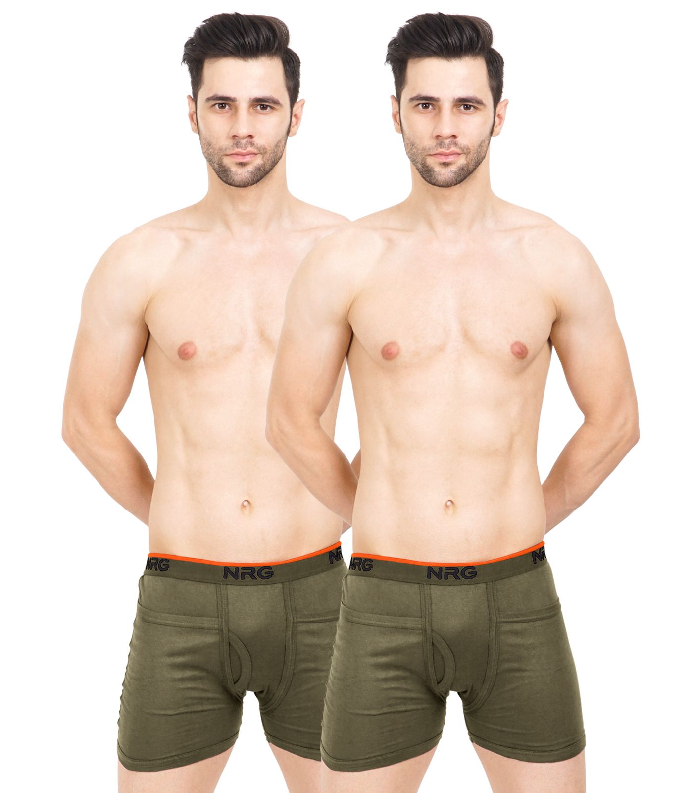 NRG Mens Cotton Assorted Colour Rib Pocket Trunks ( Pack of 2 Light Green - Dark Green ) G14