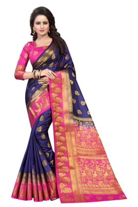 Saarah  Self Design Kanjivaram Art Silk Saree  (Multicolor)