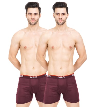 NRG Mens Cotton Assorted Colour Rib Pocket Trunks ( Pack of 2 Maroon - Maroon ) G14