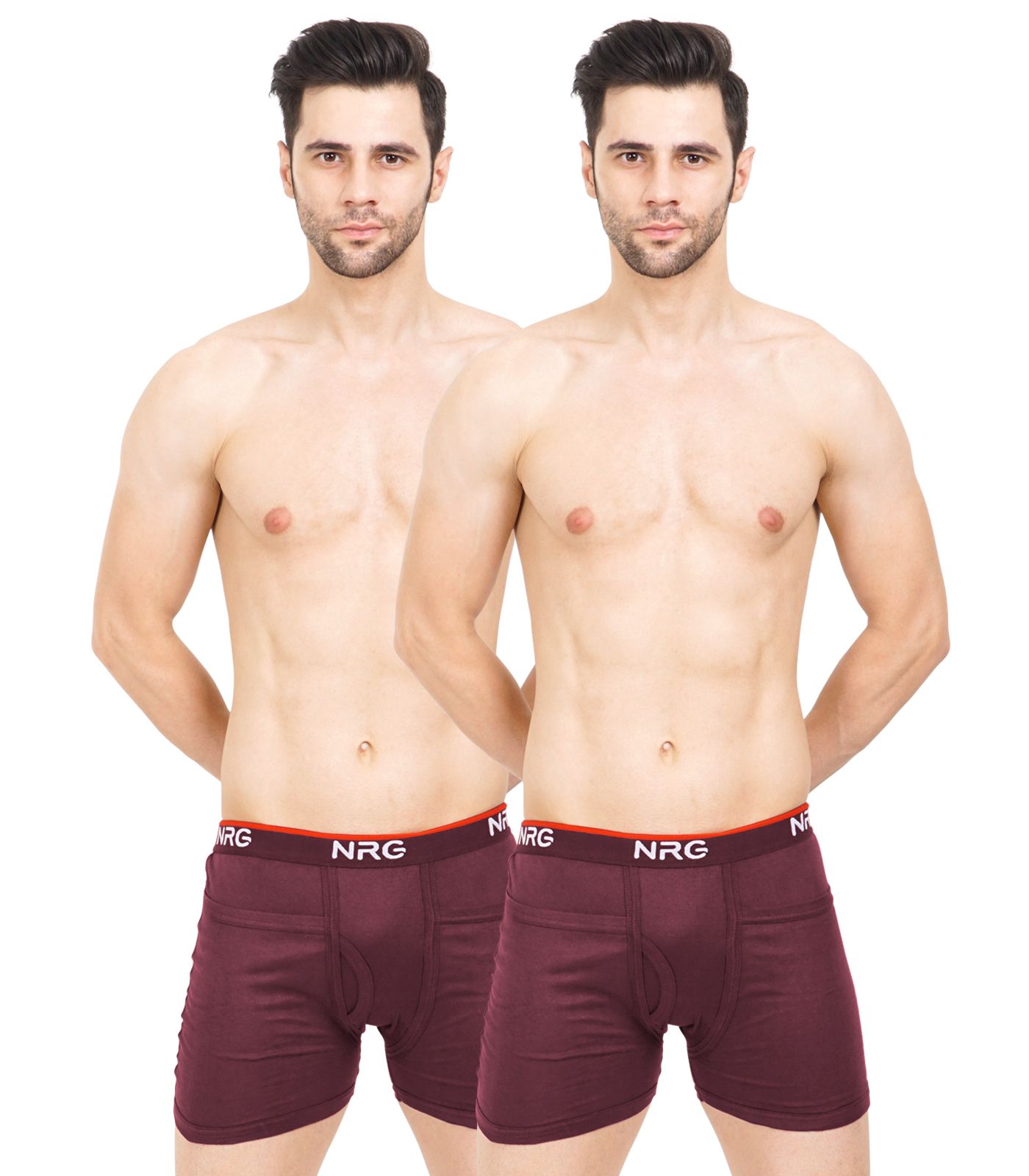 NRG Mens Cotton Assorted Colour Rib Pocket Trunks ( Pack of 2 Maroon - Maroon ) G14