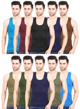 NRG Mens Sleeveless Colour Cotton Vest ( Pack of 10 Turquoise - Maroon - Coffee Brown - Navy Blue - Light Brown - Light Green - Military Green - Navy Blue - Dark Green - Light Blue ) G23
