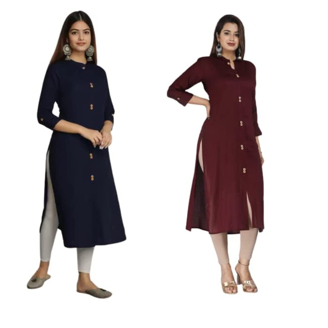MIAPPI Women Solid Viscose Rayon Straight Kurta (E1-P)