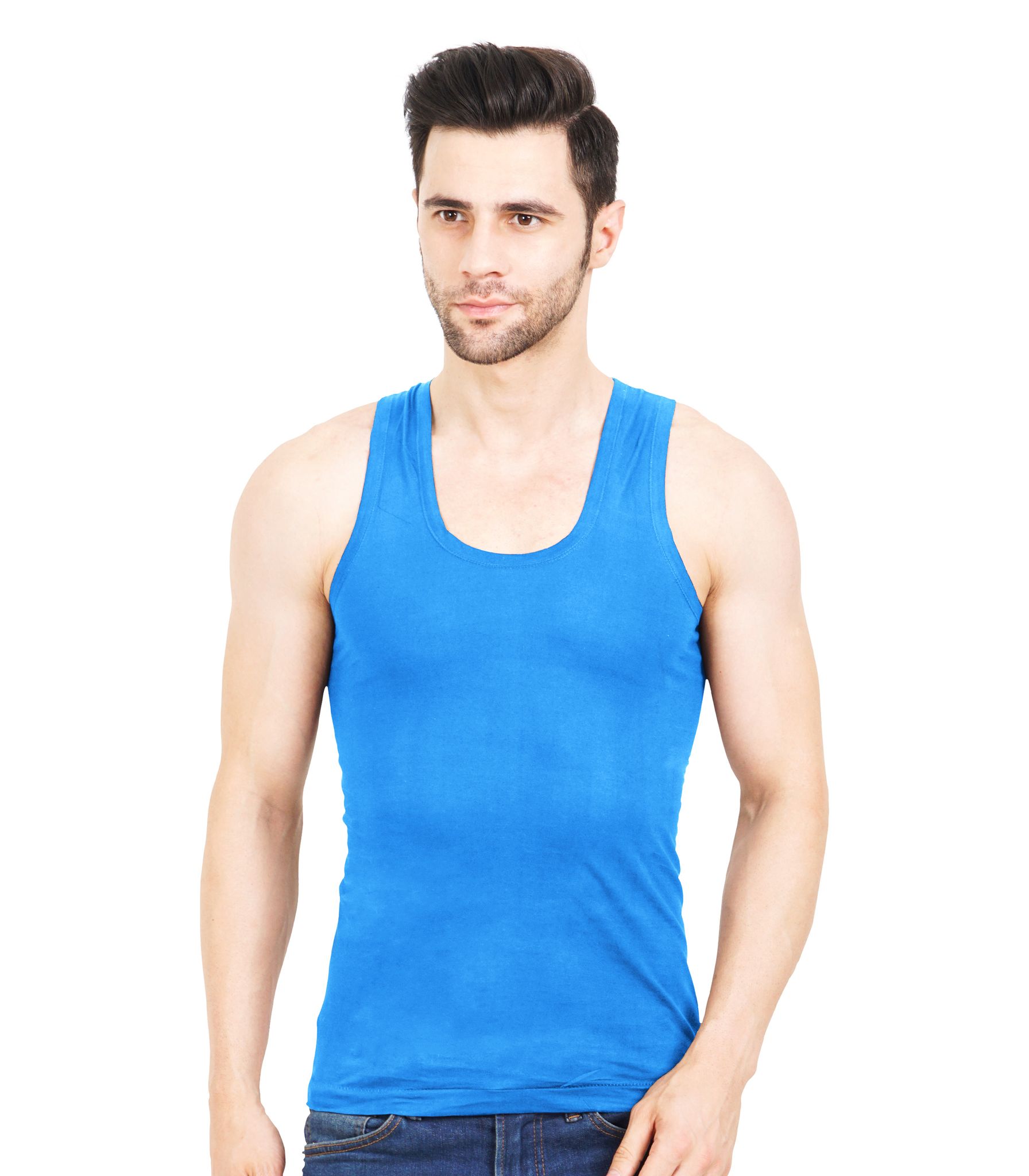 NRG Mens Sleeveless Colour Cotton Vest  ( Pack of 1 Light Blue ) G23