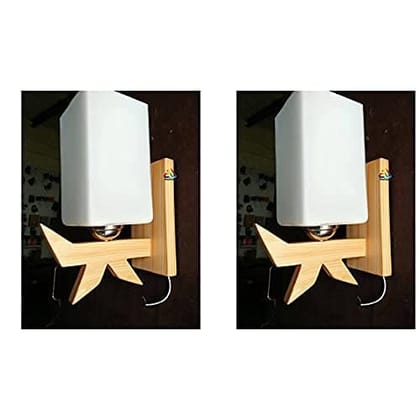 Axutum Fancy Design Glass & Wooden Wall Light Lamp for Bedroom/Living Room/Dining/Restaurants/Coffee Shop/Balcony/Home & Office Décor - Set of 2 Axutum Fancy Design Glass & Wooden Wall Light Lamp for Bedroom/Living Room/Dining/Restaurants/Coffee Shop/Balcony/Home & Office Décor - Set of 2