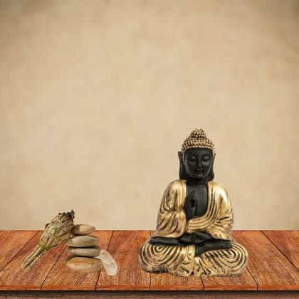Aaradhak Golden Work Buddha Statue - Black Resin Material - 5 Inches - Symbol of Serenity and Enlightenment (Pack of 1) Aaradhak Golden Work Buddha Statue - Black Resin Material - 5 Inches - Symbol of Serenity and Enlightenment (Pack of 1)