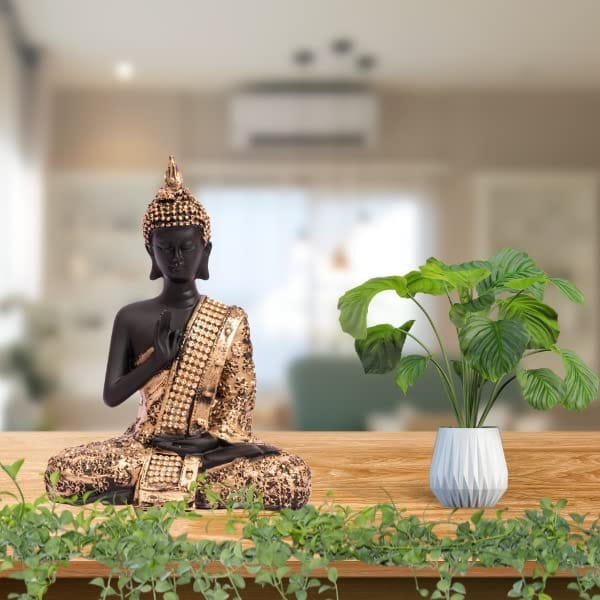 Aaradhak Buddha Statue in Meditation Pose - Resin Material, Black & Golden Color - Symbol of Serenity and Spiritual Awakening (Pack of 1)