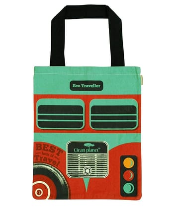 Clean Planet Canvas Cotton Washable Reusable Cream Tote Bag/Shopping Bag/Storage Bag - 38X34 CM(Multicolor)