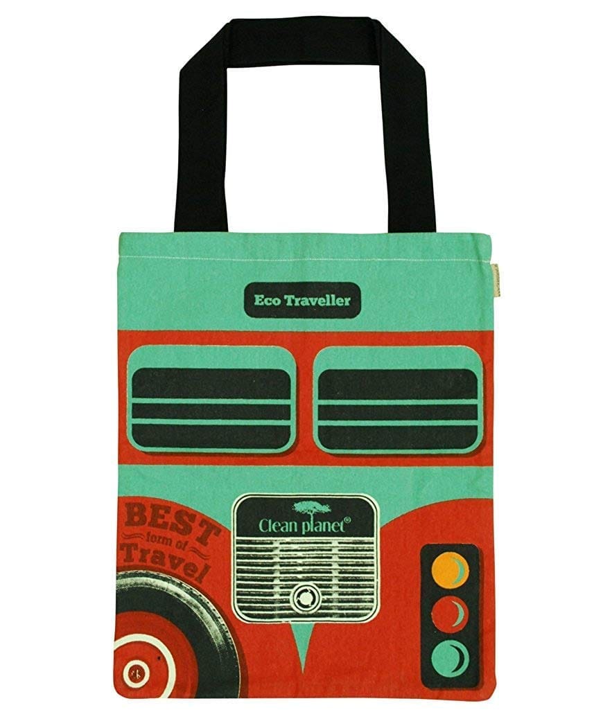 Clean Planet Canvas Cotton Washable Reusable Cream Tote Bag/Shopping Bag/Storage Bag - 38X34 CM(Multicolor)