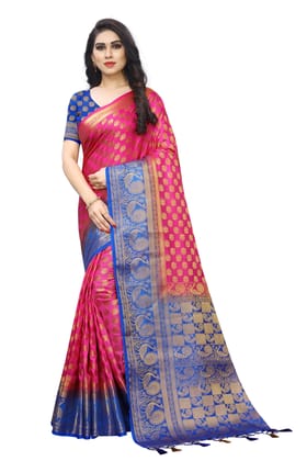 Saarah  Self Design Kanjivaram Art Silk Saree  (Pink)