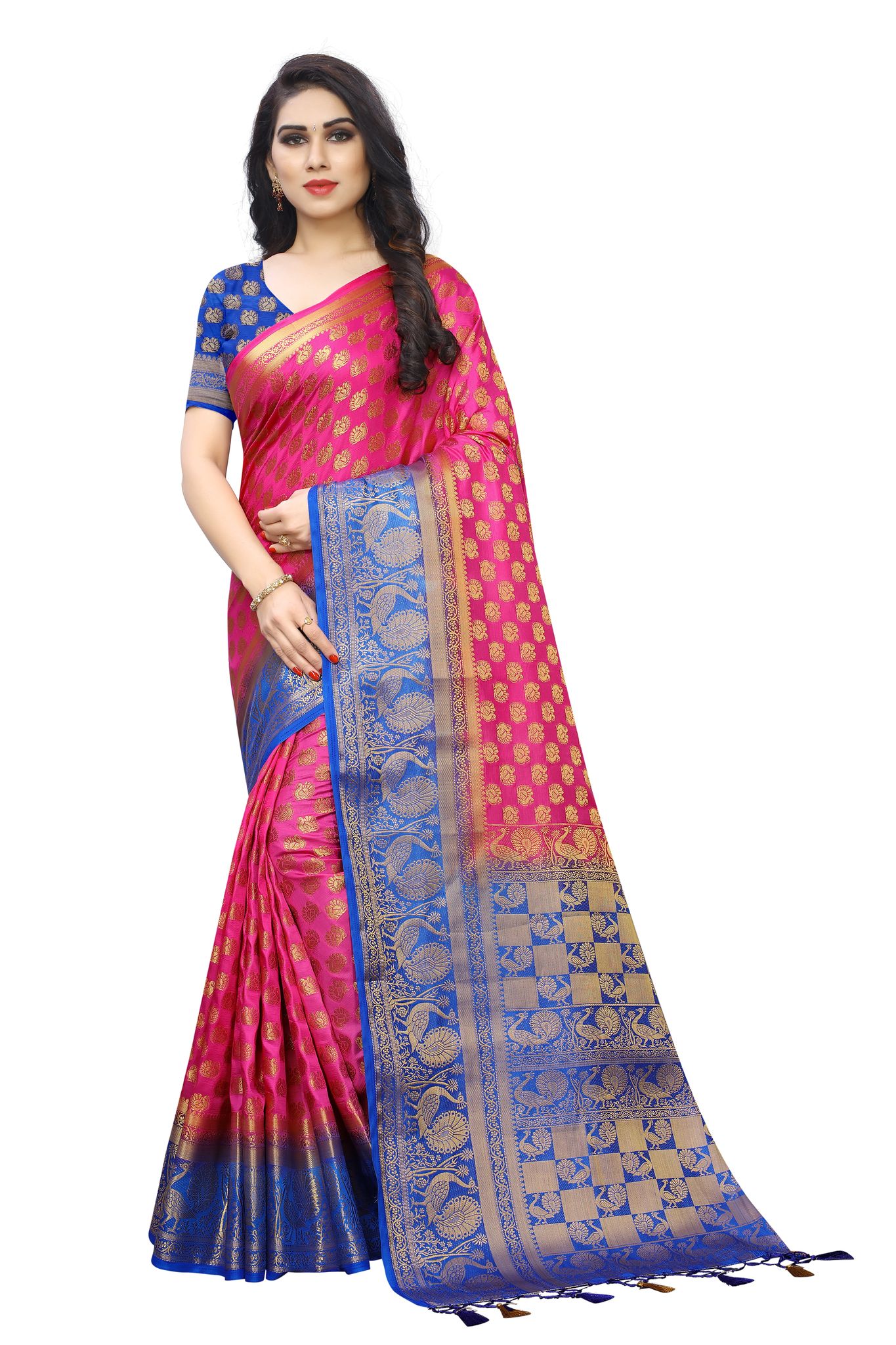 Saarah  Self Design Kanjivaram Art Silk Saree  (Pink)