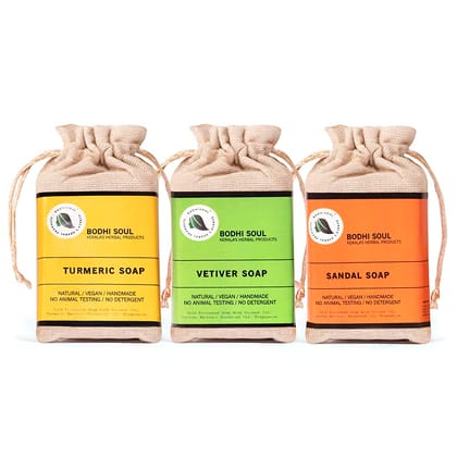 BODHISOUL Anti Acne | Skin Toning | Scar Removal | Antiseptic | Handmade Soap | 3 Soap Combination (Turmeric, Vetiver, Sandal)