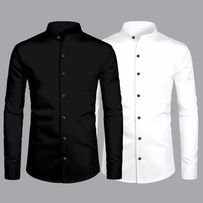 Men Slim Fit Solid Mandarin Collar Formal Shirt (Pack of 2) Men Slim Fit Solid Mandarin Collar Formal Shirt (Pack of 2)