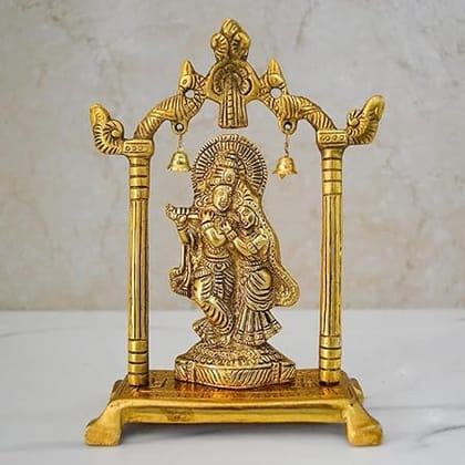 Gifton Click Gold Plated Metal Handicraft Radha Krishna Idols Darbar for Home Temple Puja Decorative Showpiece for Office Shop Living Room God Idol Pack of 1 in Golden Color