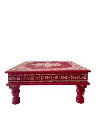 LAL HAND PAINTED POOJA CHOWKI WOODEN AND HOME DECOR DIWALI POOJA /GIFT ITEM