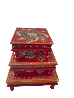SET OF 3 LAL HAND PAINTED FLOWER HOME DECOR DIWALI POOJA USE