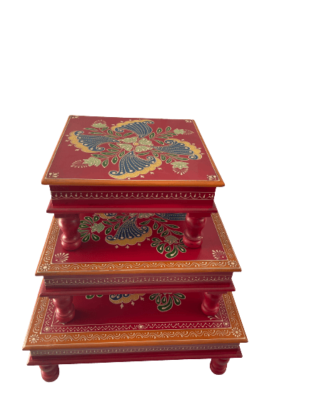 SET OF 3 LAL HAND PAINTED FLOWER HOME DECOR DIWALI POOJA USE