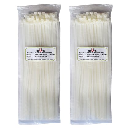 OVG Nylon Self Locking Cable Ties, White (300 mm × 3.6mm, 12 Inch, Pack of 200 Pcs) Heavy Duty Strong Zip Ties Teeth Grip Fastener Organizer Tie OVG Nylon Self Locking Cable Ties, White (300 mm × 3.6mm, 12 Inch, Pack of 200 Pcs) Heavy Duty Strong Zip Ties Teeth Grip Fastener Organizer Tie