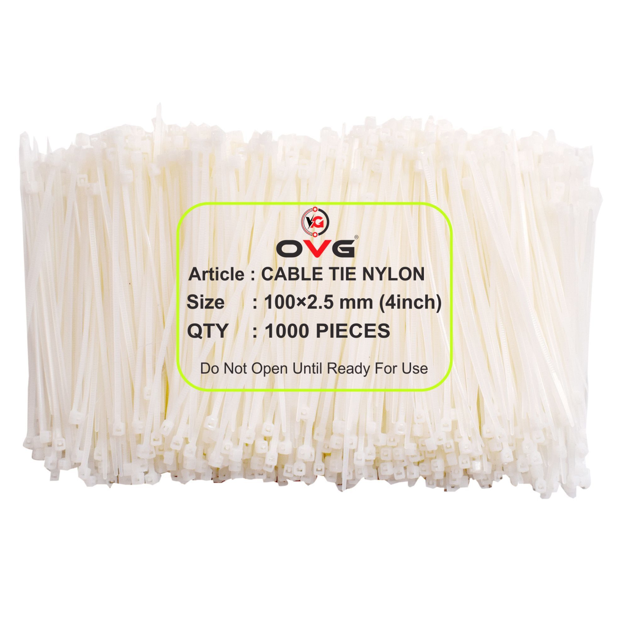 OVG Nylon Self Locking Cable Ties, White (100 mm × 2.5 mm, 4 Inch, Pack of 1000 Pcs) Heavy Duty Strong Zip Ties Teeth Grip Fastener Organizer Tie