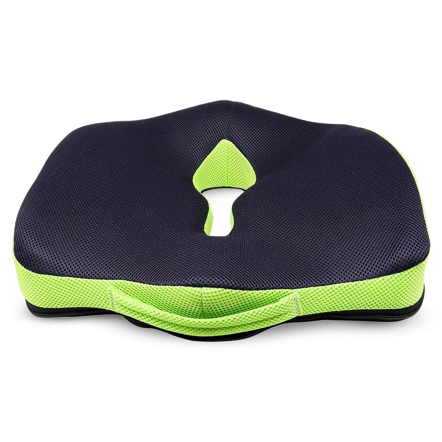 Sleepsia Advance Orthopedic Coccyx Seat Cushion/Pillow with Memory Foam for Sciatica, Tailbone and Back Pain Relief (Black/Green)