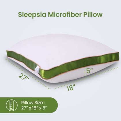 Sleepsia Microfiber Bed Pillow for Sleeping - Down Alternative Ultrasoft Cotton Washable Pillow with Satin Gusset- Queen (Green, Pack of 1)
