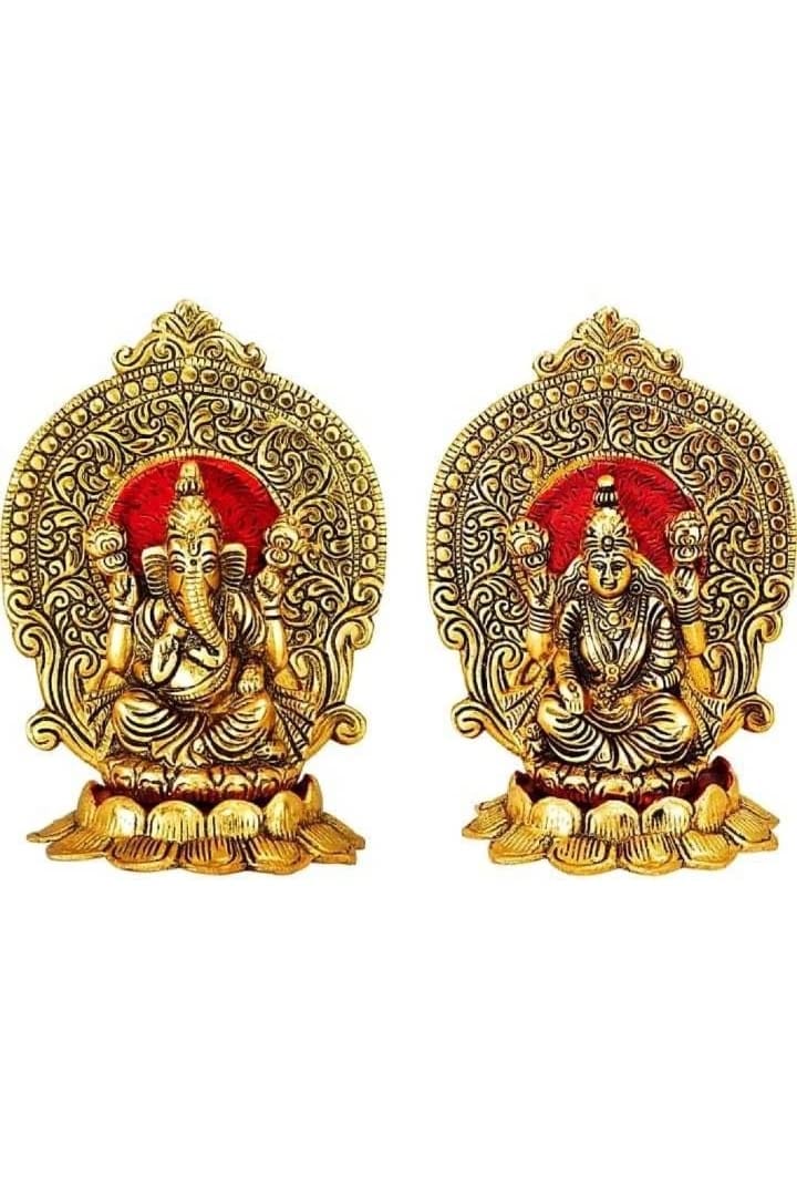 Brass Laxmi Ganesha Statue Lakshmi Ganesh Showpiece Decoration for Diwali | Home | Pujan (Size: 24 x 16 cm)