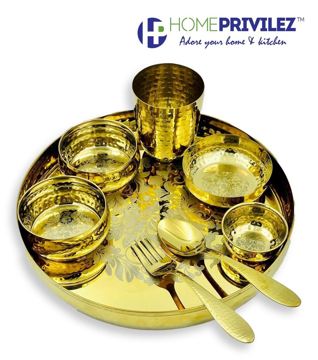 HOMEPRIVILEZ Royal PVD Gold Thali Set (set of 8 Pcs)