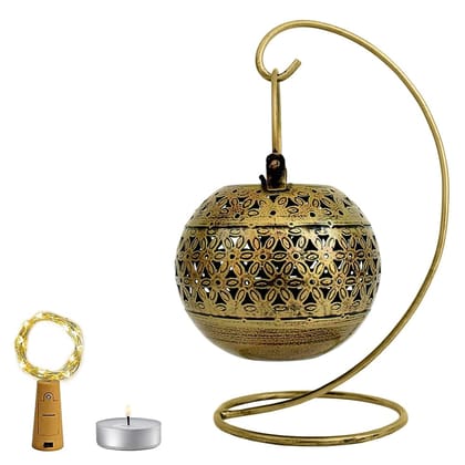 Golden & Black Metal Hanging Lantern With Stand Golden & Black Metal Hanging Lantern With Stand