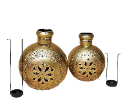 Golden & Black Vase Style Metal Tea Light Holder Set Golden & Black Vase Style Metal Tea Light Holder Set