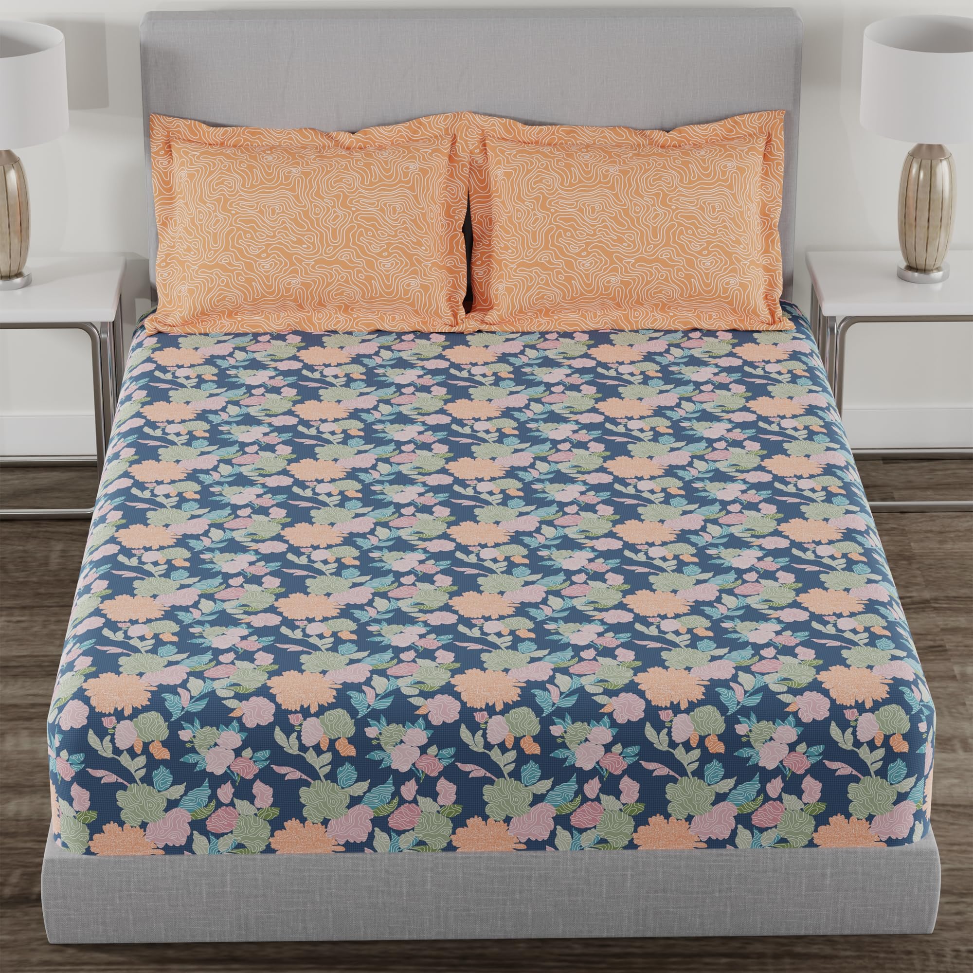 Trident Home Essential Bedsheet, 144 Thread Count, 100% Cotton, Bedsheet, Soft Finish Sheet Set