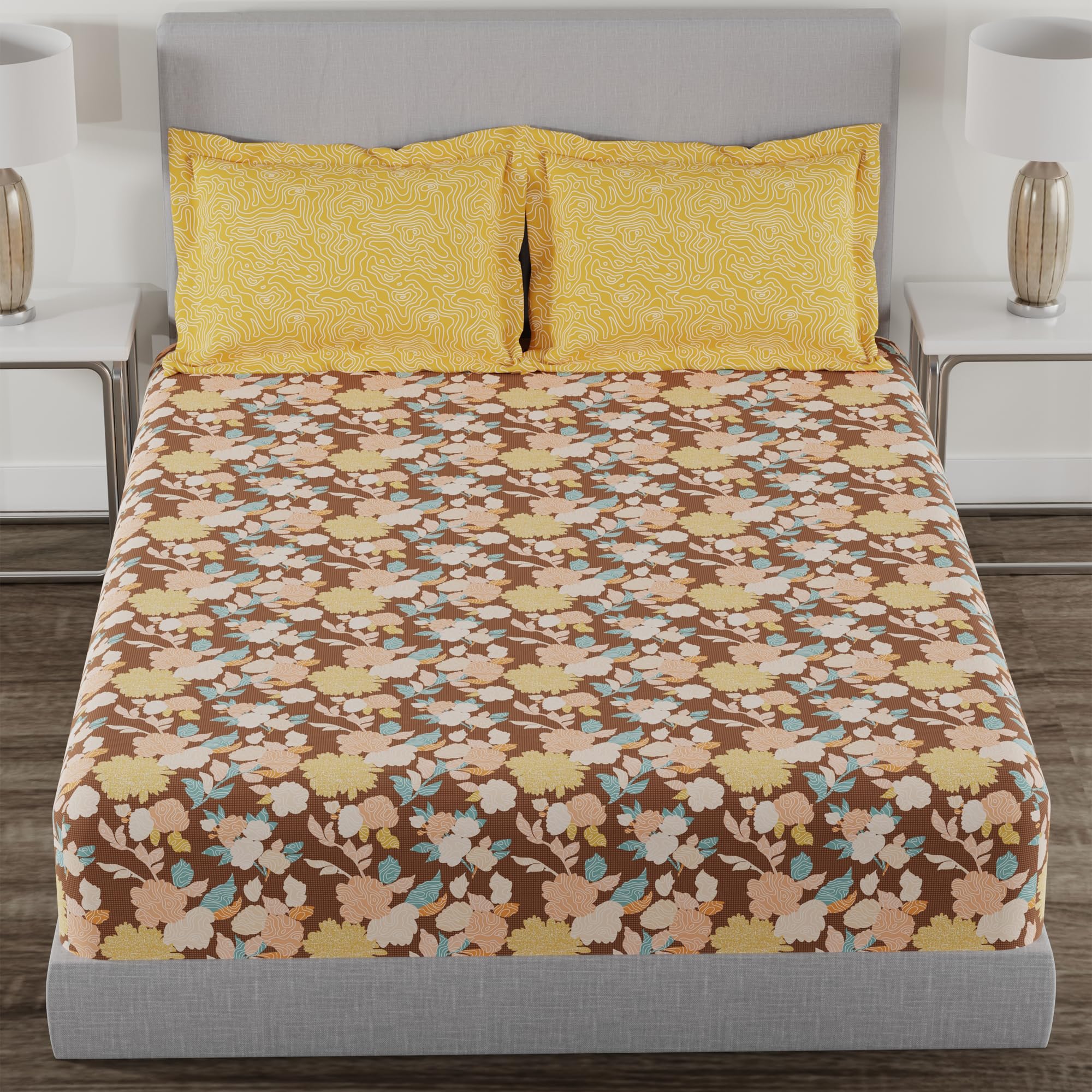 Trident Home Essential Bedsheet, 144 Thread Count, 100% Cotton, Bedsheet, Soft Finish Sheet Set