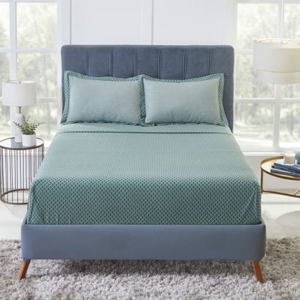 Trident Retreat King Size Bed in a Bag- 100% Cotton- 4-Piece Set (1 Bedsheet with 2 Pillowcases, 1 King 150 GSM Comforter)- Superior Softness- Moisture Managed Sheet