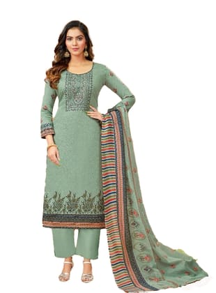 Pakistani Design Pure Jam Cotton Unstitched Salwar Suit Dress Material with Thread Embroidery and Swarovski Work (MINT GREEN) Pakistani Design Pure Jam Cotton Unstitched Salwar Suit Dress Material with Thread Embroidery and Swarovski Work (MINT GREEN)